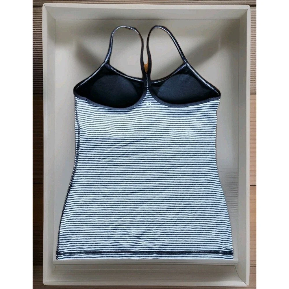 Lululemon Black/Gray Striped Spaghetti Strap Racer Back Padded Tank Top Sz 10